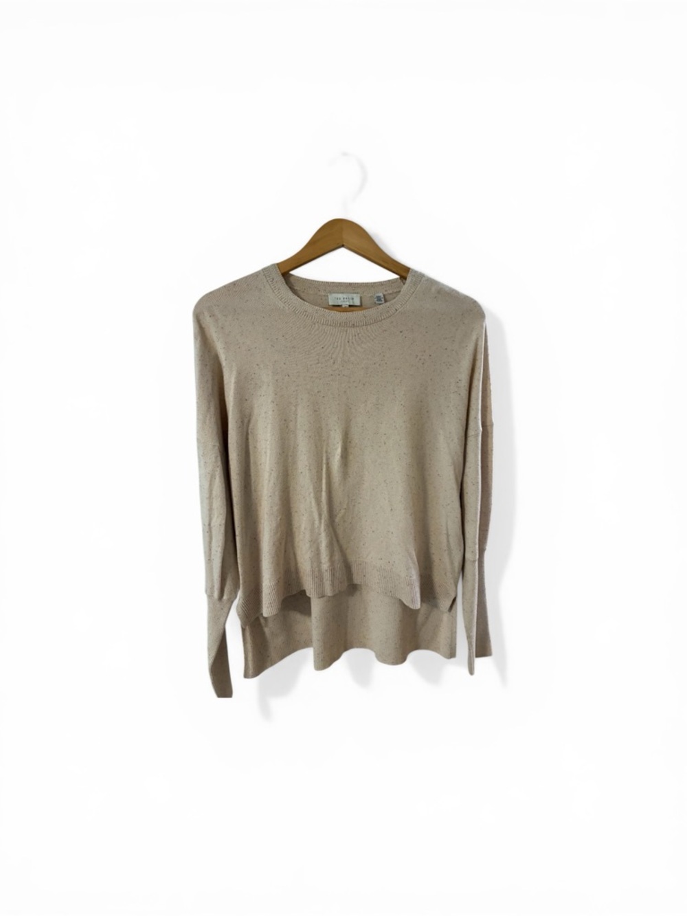 Ted Baker Crew Neck Sweater
High Low Hem Beige Speckled (Size 3/US8)